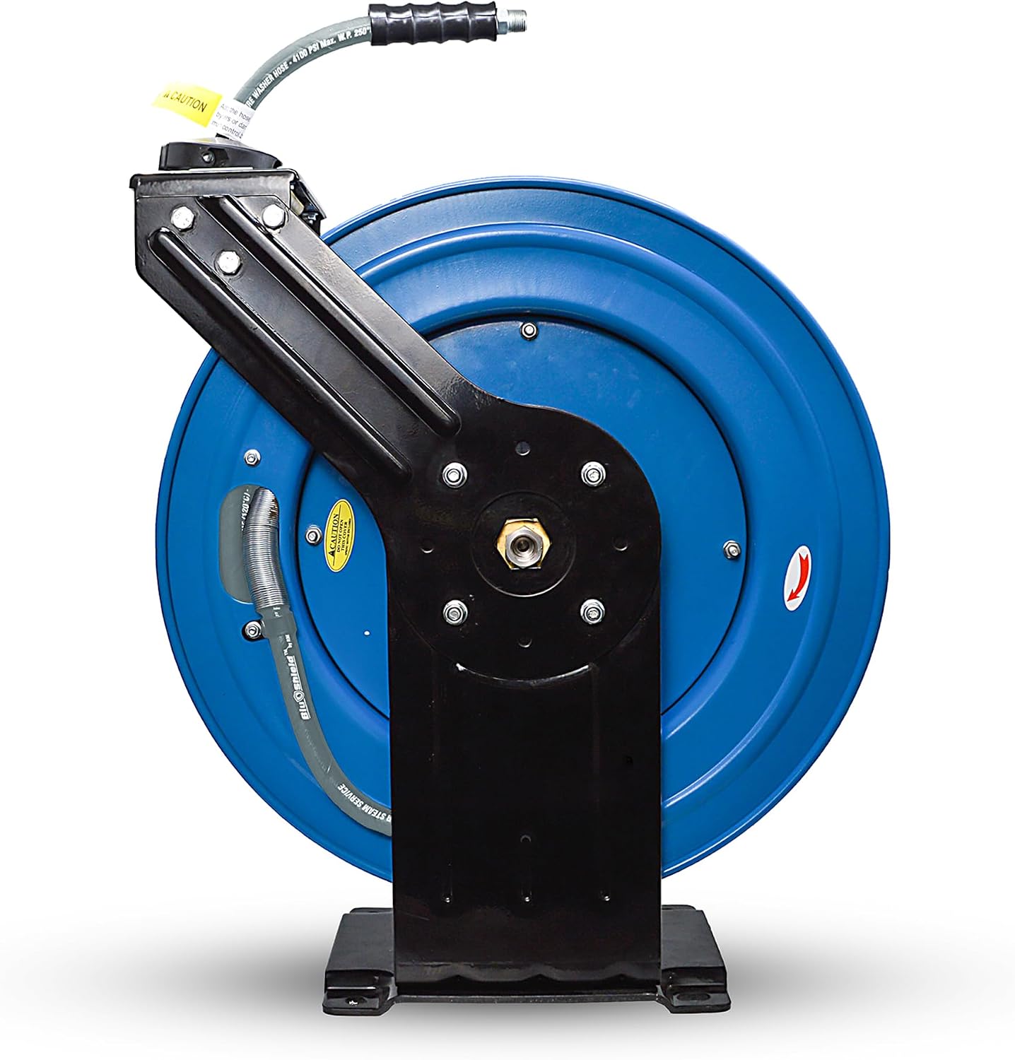 Blu Shield 3/8" x 100' Rubber Pressure Washer Hose Reel – Dual Arm Steel Frame