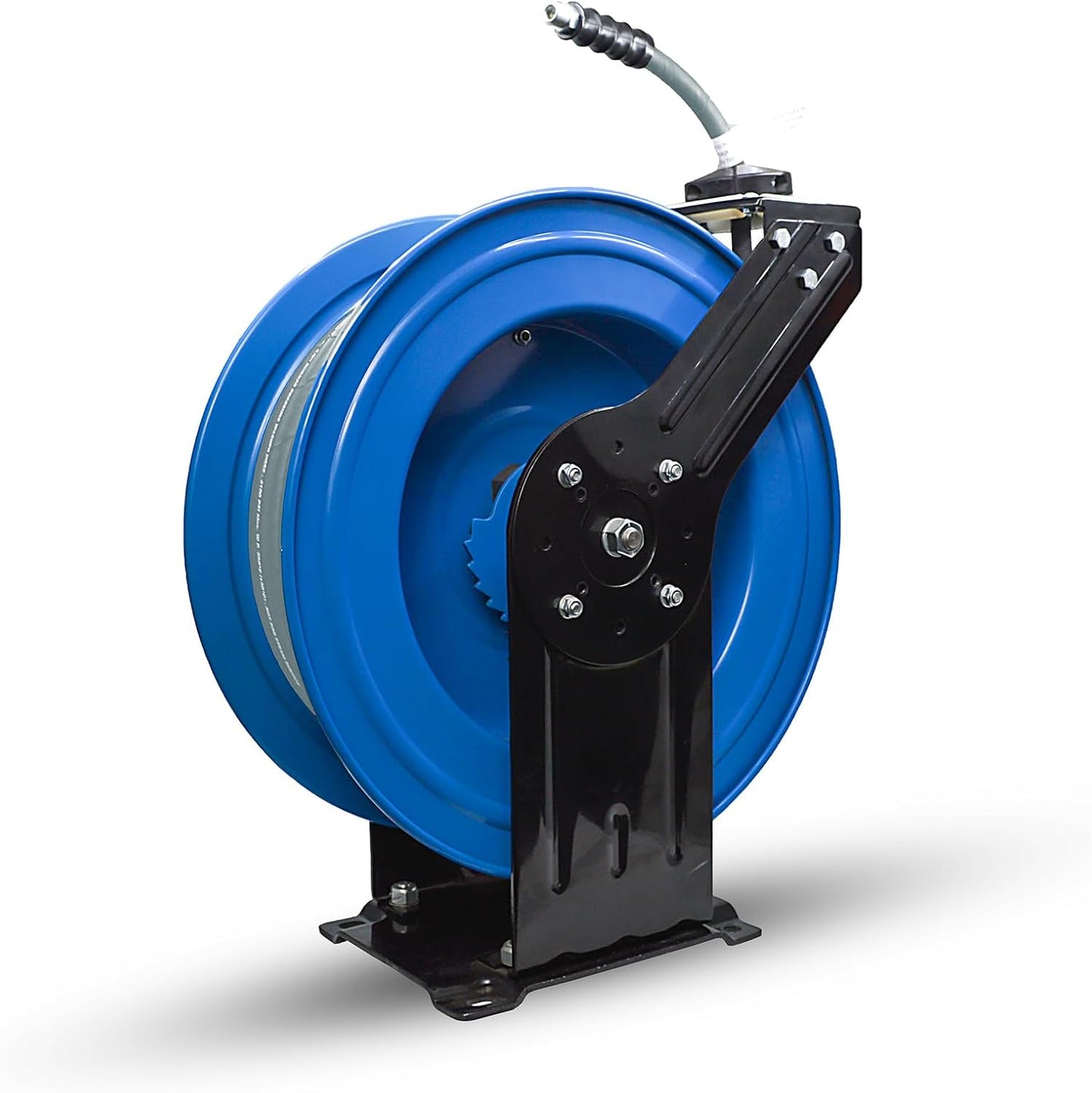 Blu Shield 3/8" x 100' Rubber Pressure Washer Hose Reel – Dual Arm Steel Frame