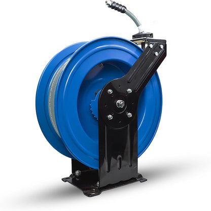 Blu Shield 3/8" x 100' Rubber Pressure Washer Hose Reel – Dual Arm Steel Frame