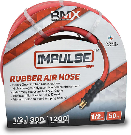BluBird RB1250 1/2" x 50' Rubber Air Hose, Red