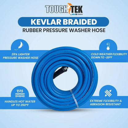 Aramid Braided 1/2" Pressure Washer Hose by ToughTek: 4000PSI, Non-Marking
