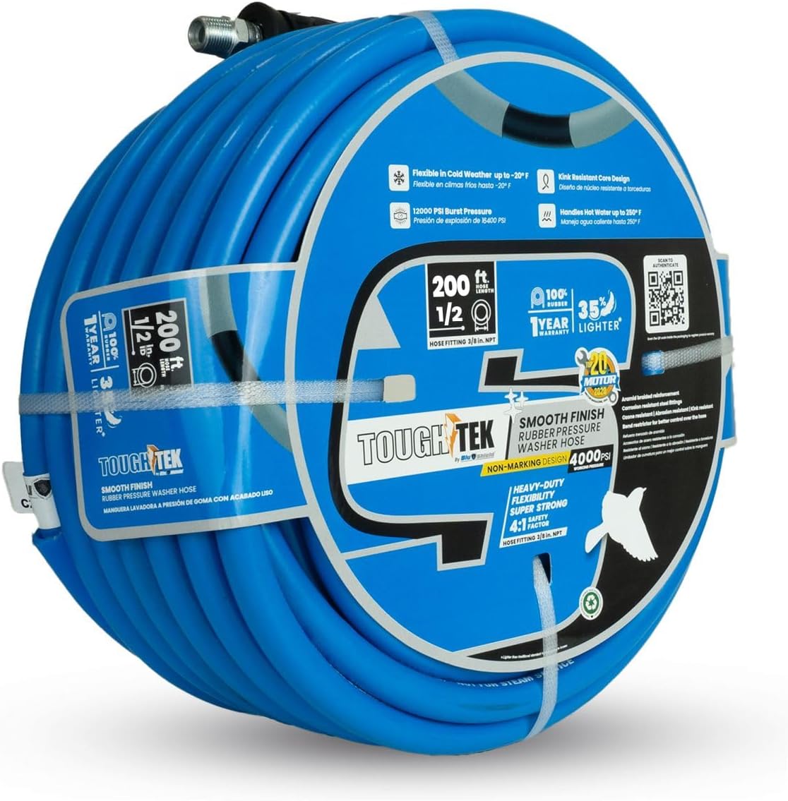 Aramid Braided 1/2" Pressure Washer Hose by ToughTek: 4000PSI, Non-Marking