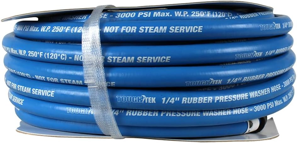 Tough-Tek Rubber Pressure Washing Hose 1/4" x 50' with M22 Coupler – Blue
