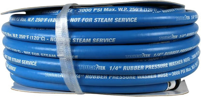 Tough-Tek Rubber Pressure Washing Hose 1/4" x 50' with M22 Coupler – Blue
