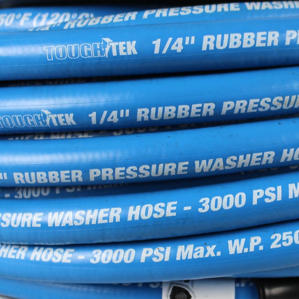 Tough-Tek Rubber Pressure Washing Hose 1/4" x 50' with M22 Coupler – Blue