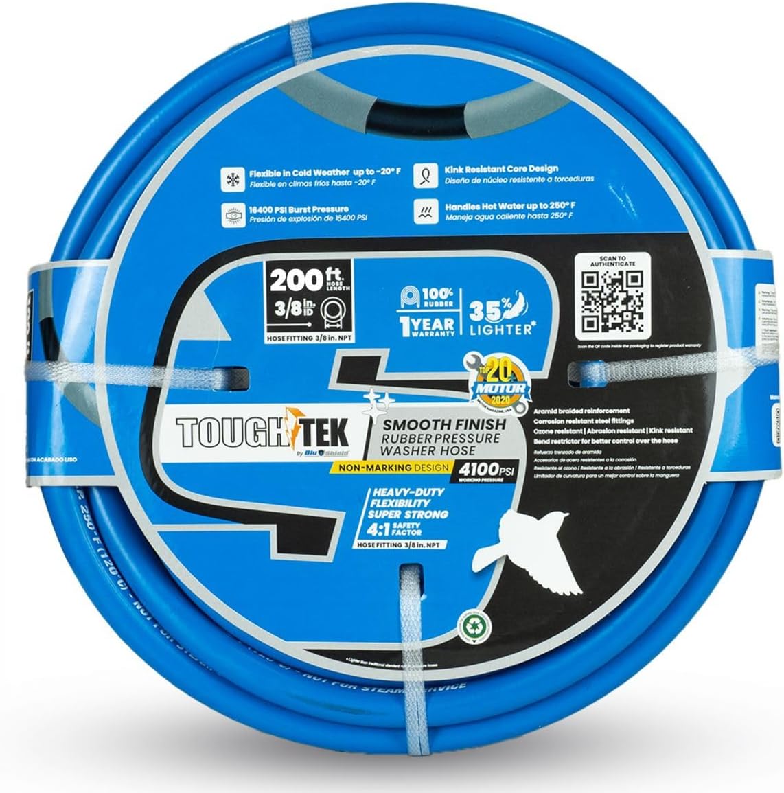 Tough-Tek TTPW38200-NM 3/8" x 200' Rubber Pressure Washer Hose: 4000 PSI
