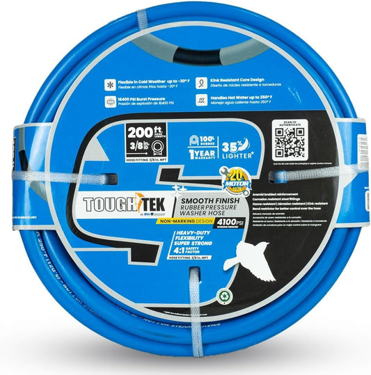Tough-Tek TTPW38200-NM 3/8" x 200' Rubber Pressure Washer Hose: 4000 PSI