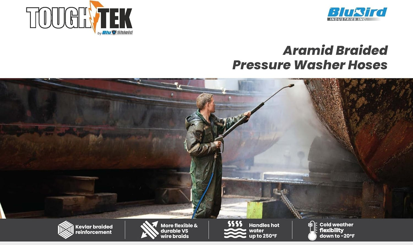 Tough-Tek TTPW38200-NM 3/8" x 200' Rubber Pressure Washer Hose: 4000 PSI
