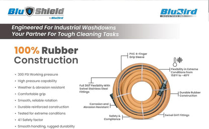 WD34100 3/4" x 100' Heavy-Duty Rubber Washdown Hose - 300 PSI, Oil-Resistant