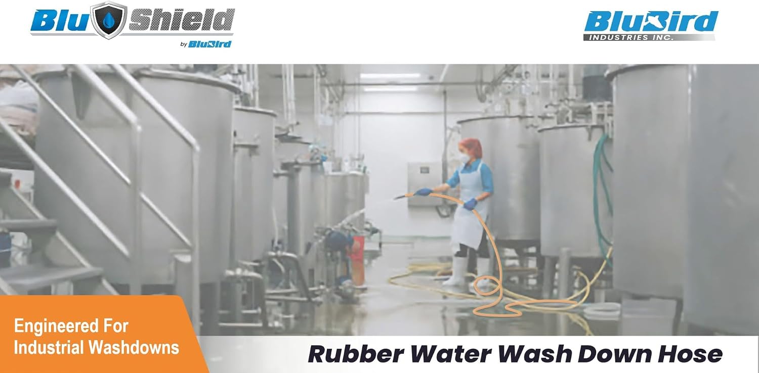 WD34100 3/4" x 100' Heavy-Duty Rubber Washdown Hose - 300 PSI, Oil-Resistant