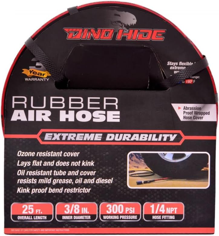 Rubber Air Hose Assembly 3/8" x 25'