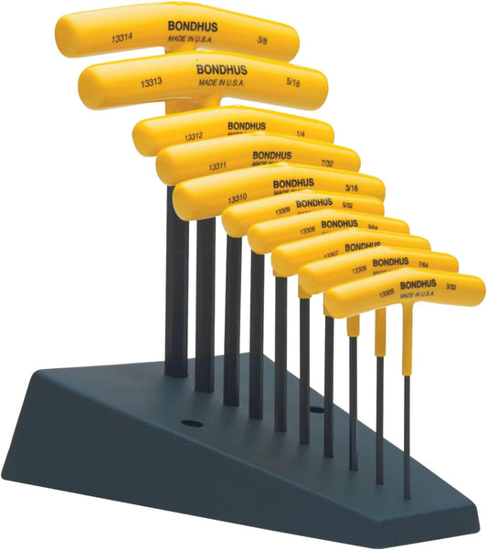 13390 Set of 10 Hex T-handles w/Stand, sizes 3/32-3/8""", multi sizes
