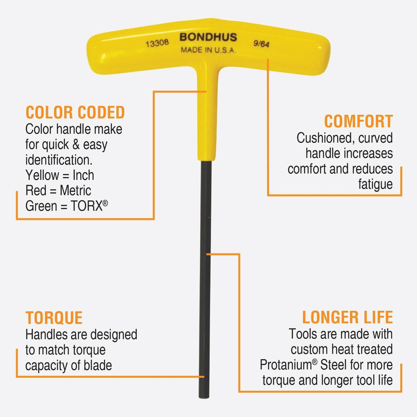 13390 Set of 10 Hex T-handles w/Stand, sizes 3/32-3/8""", multi sizes