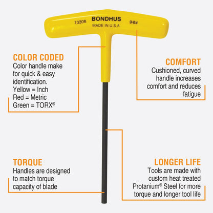 13390 Set of 10 Hex T-handles w/Stand, sizes 3/32-3/8""", multi sizes