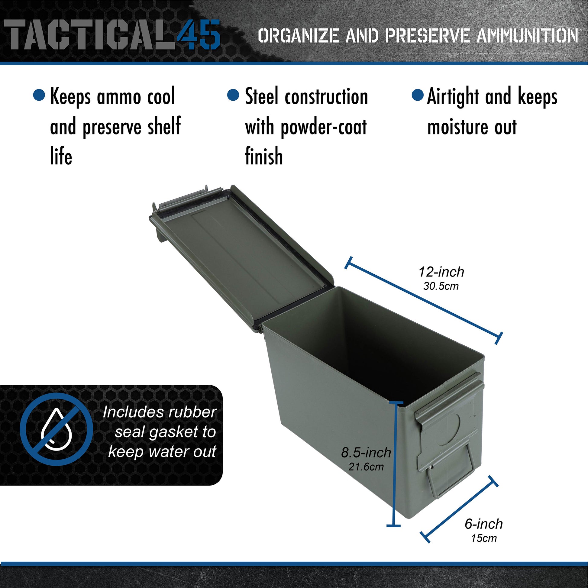 M2A2 50 Cal Ammo Can Steel Green Ammo Storage with Front Latch