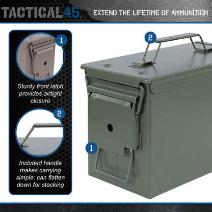 M2A2 50 Cal Ammo Can Steel Green Ammo Storage with Front Latch