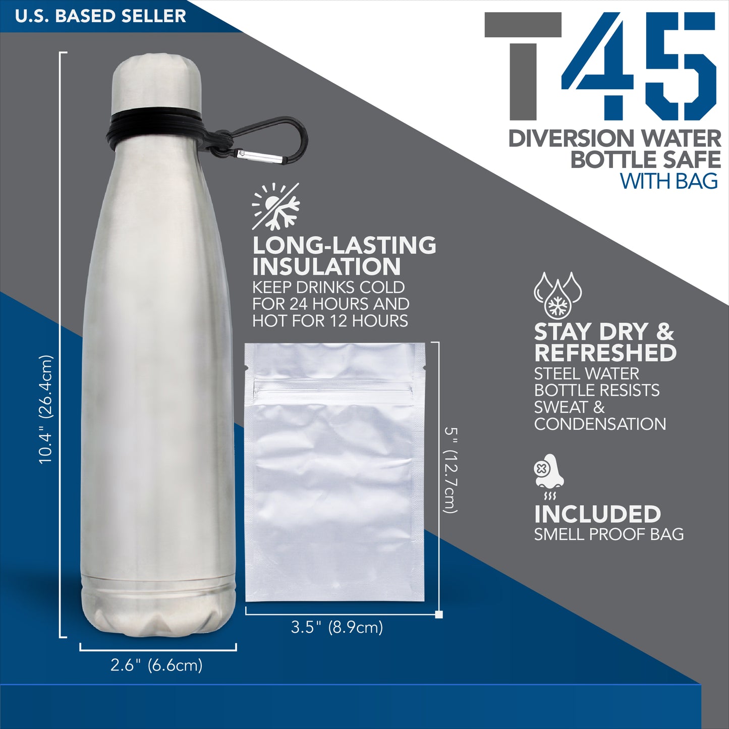 Stainless Steel Water Bottle Reusable Water Bottle with Hidden Bottom
