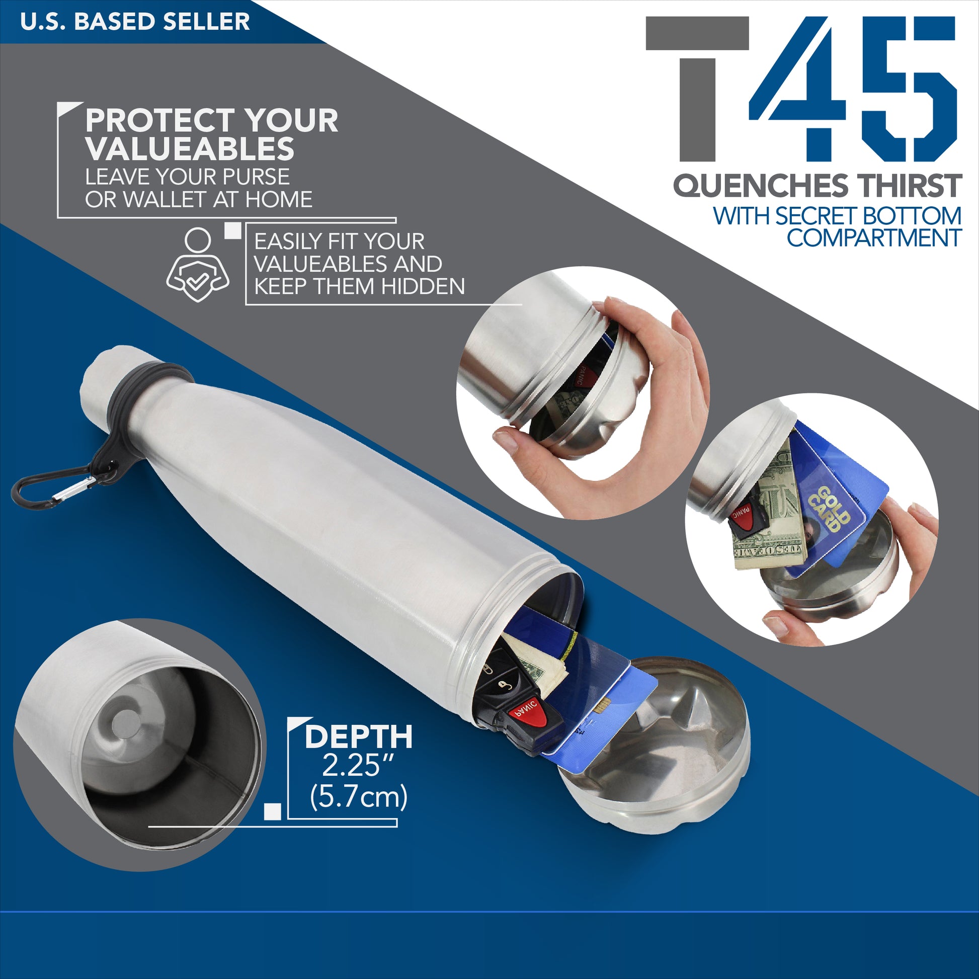 Stainless Steel Water Bottle Reusable Water Bottle with Hidden Bottom