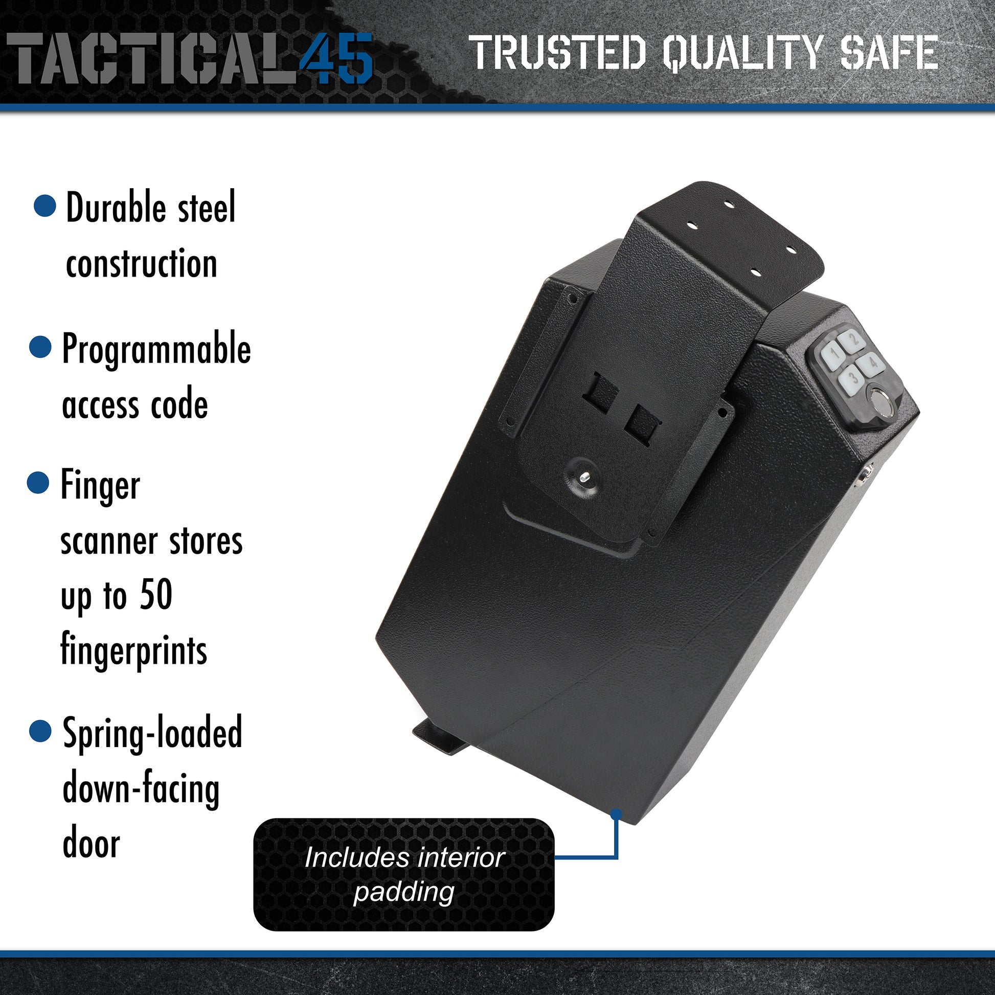 Biometric Gun Safe for Pistols - Alarmed 4 Digit Passcode Handgun Safe