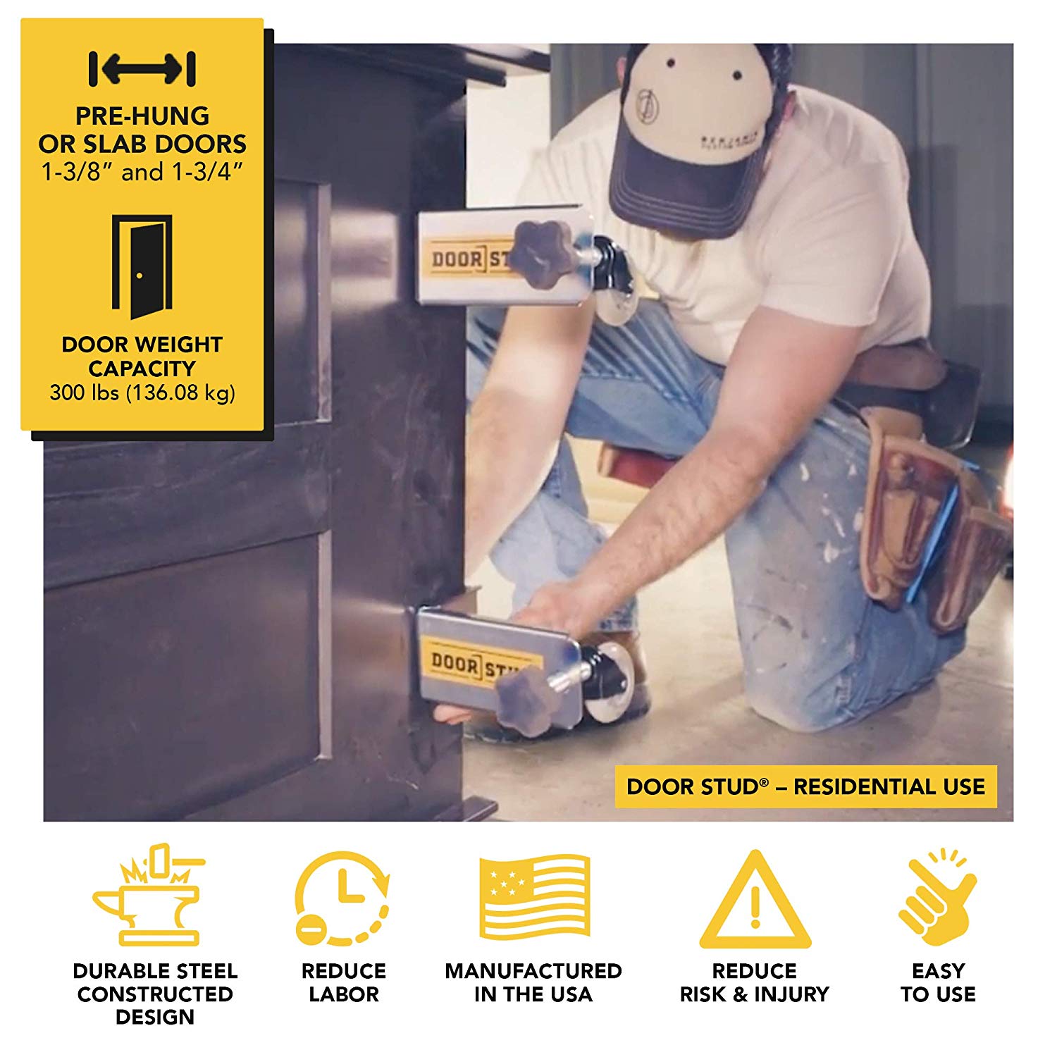 Single Person, Hands-free Door Installation Tool for 1-3/8'&1-3/4"