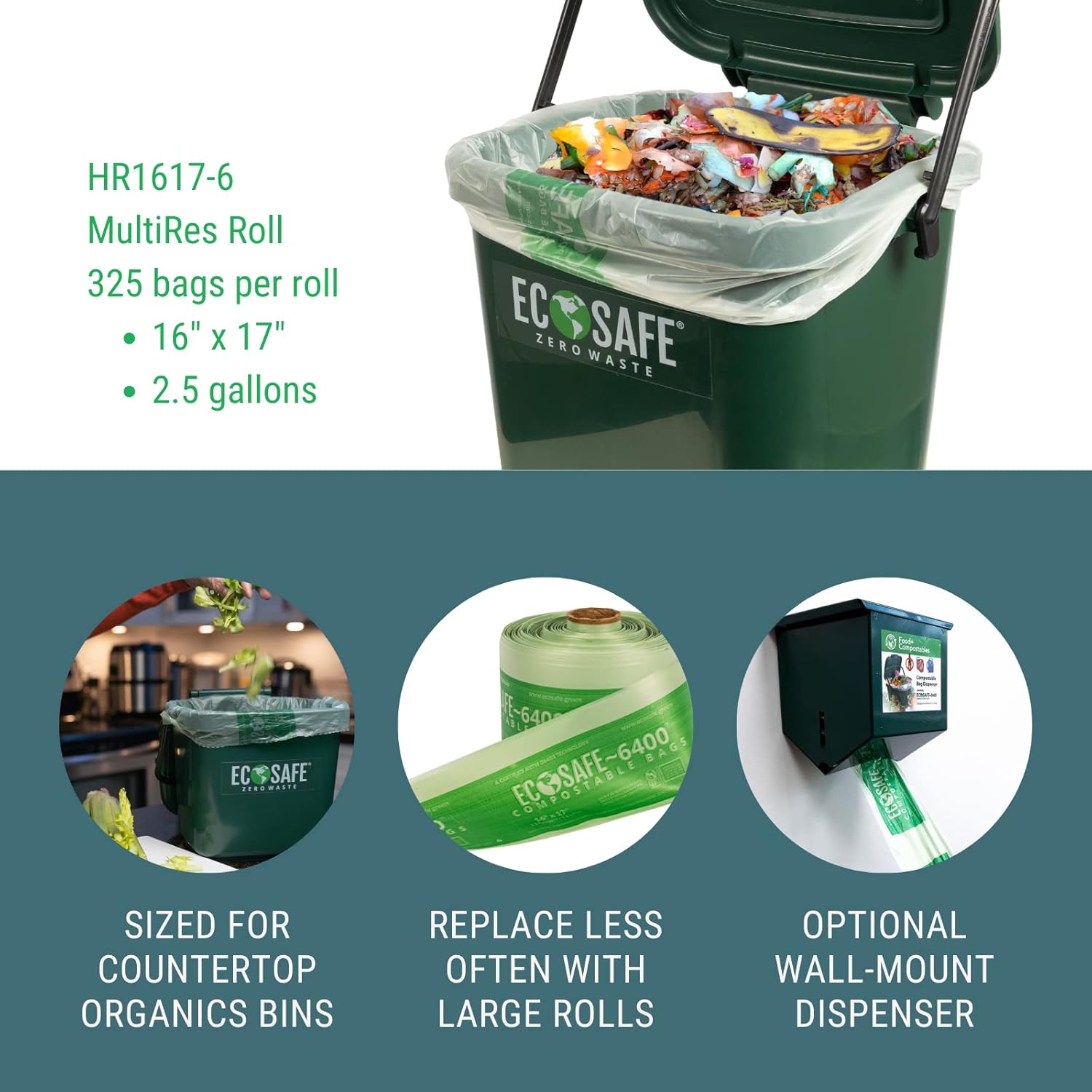 6400 HR1617-6 Certified Compostable Bag - Small 2.5 Gallon Pack of 720