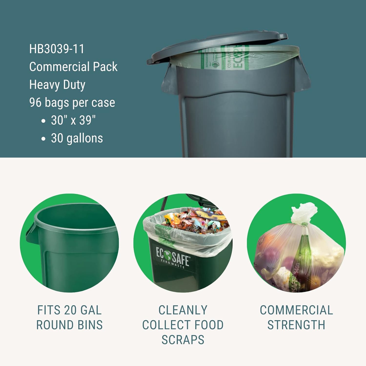 6400 HB3039-11 Certified Compostable Bag - 30 Gallon Bin - Pack of 96