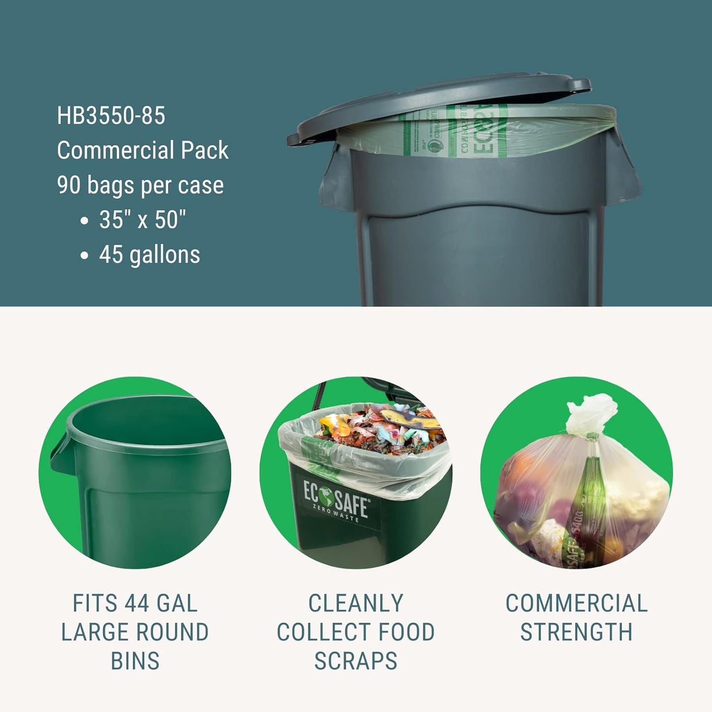 6400 HB3550-85 Certified Compostable Bag - for 45 Gallon Bin Pack of 90