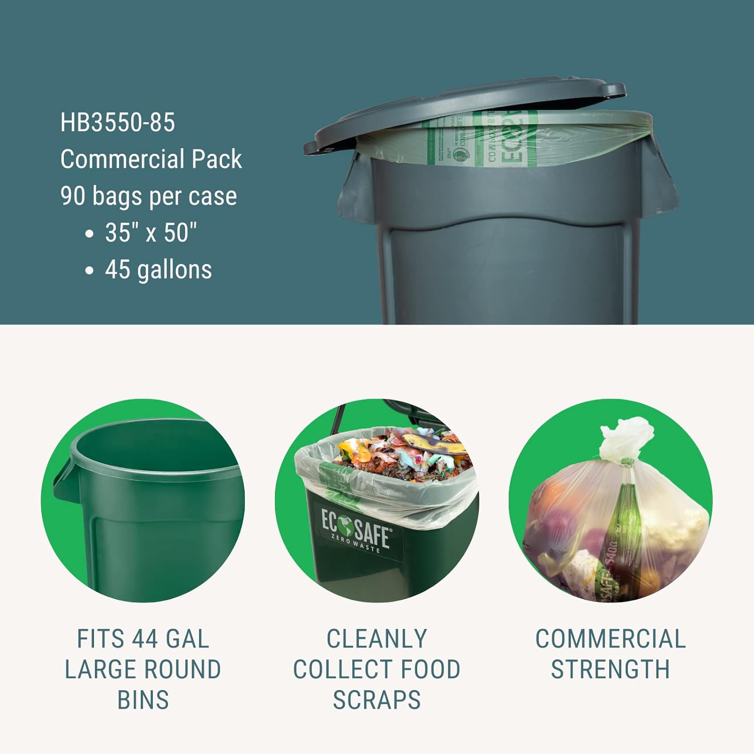 6400 HB3550-85 Certified Compostable Bag - for 45 Gallon Bin Pack of 90