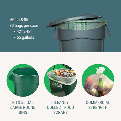 EcoSafe-6400 HB4248-85 Certified Compostable Bags for 55 Gallon Bin - Pack of 80