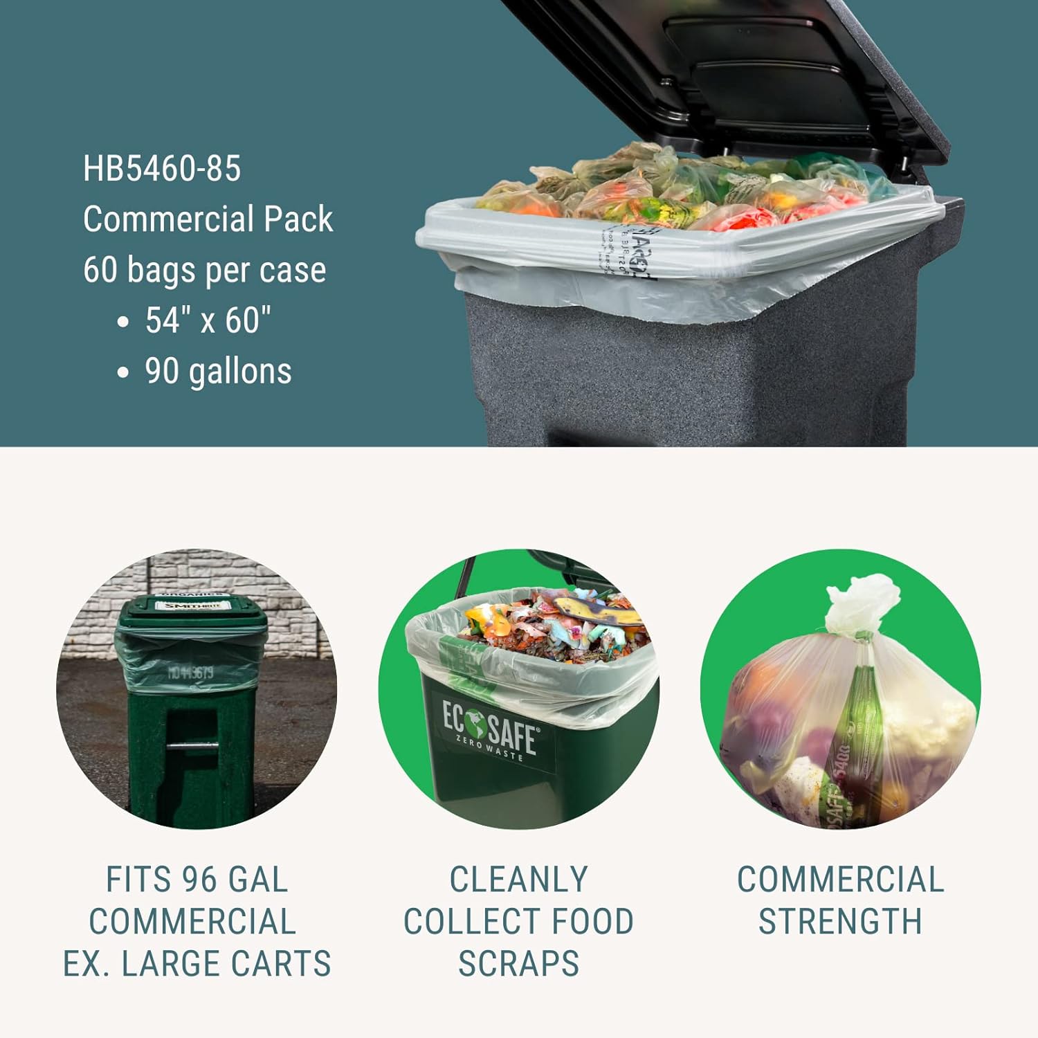 6400 HB5460-85 Certified Compostable Bag - for 90 Gallon Bin Pack of 60