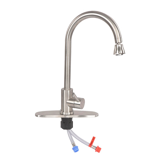 Brushed Nickel RV Gooseneck Kitchen Faucet with Attached Sprayer Spout