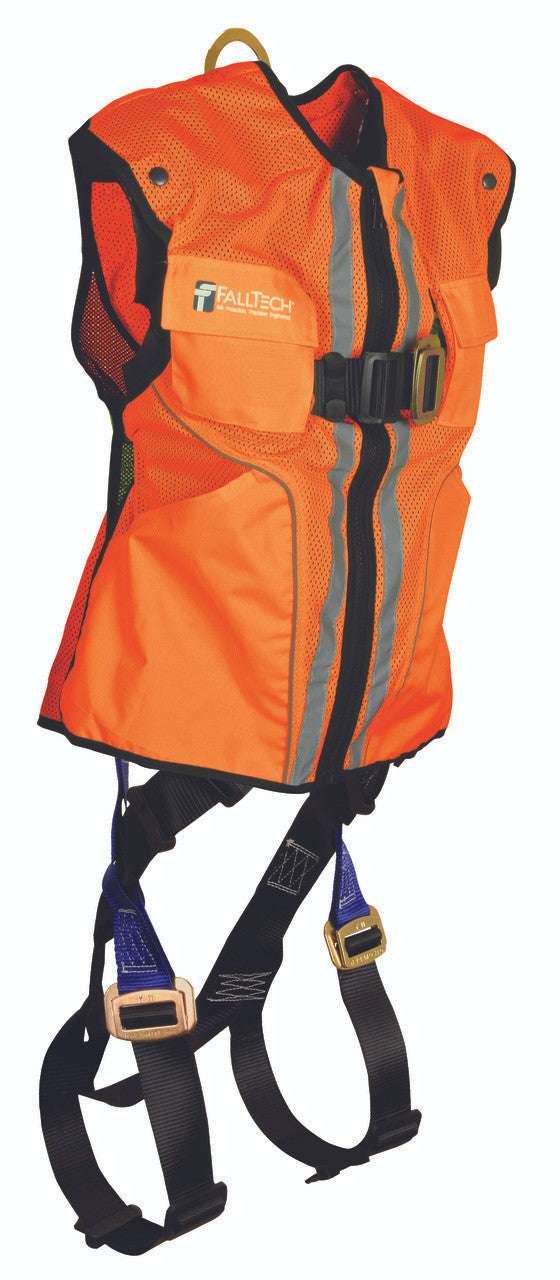 Orange Constructiongrade Vest with 1D Standard Nonbelted FullBody Harness
