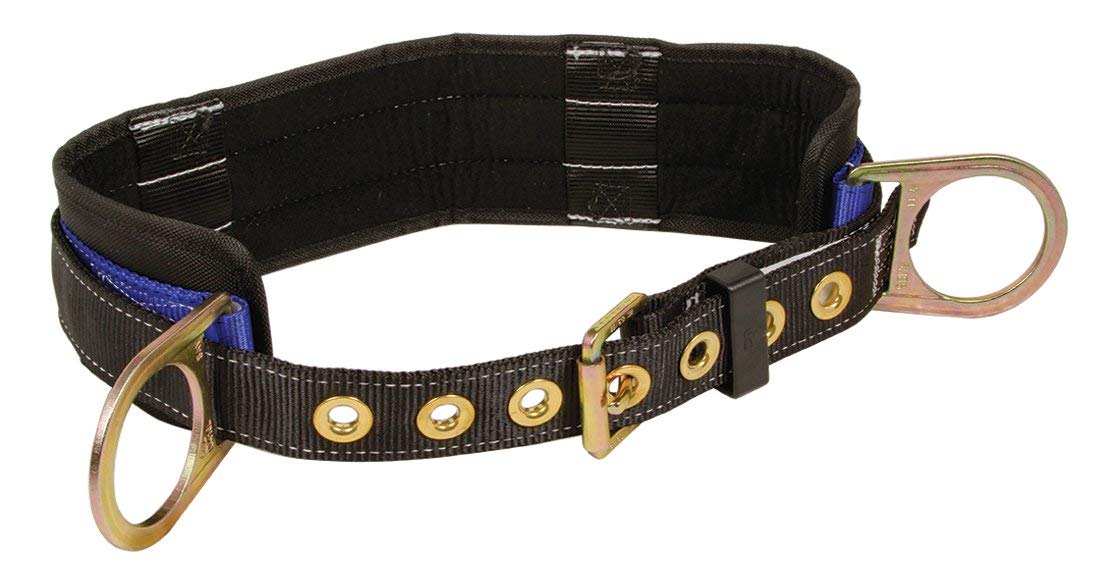 7055M Padded Positioning Belt with Two D-Rings, Black/Blue, Medium