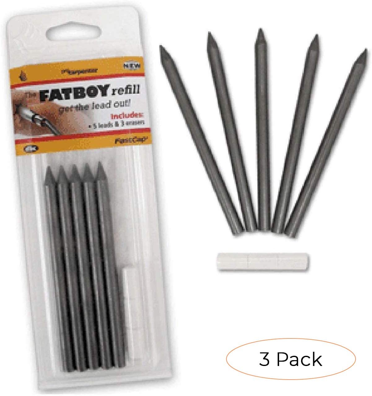 Fatboy Pencil Refill Icludes Refill Only 5 Black Lds, 3 Erasers (Pack 3)