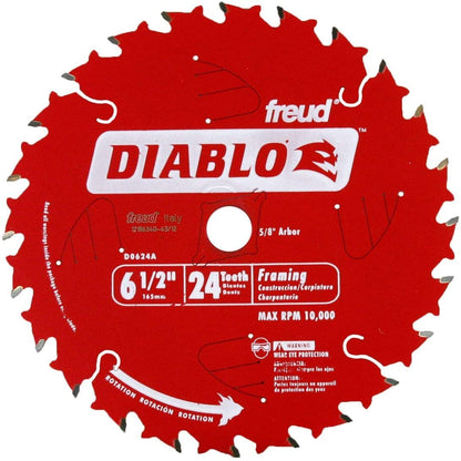 D0624A 6‑1/2 in. x 24‑Tooth Tracking Point Wood Framing Saw Blade, Carbide