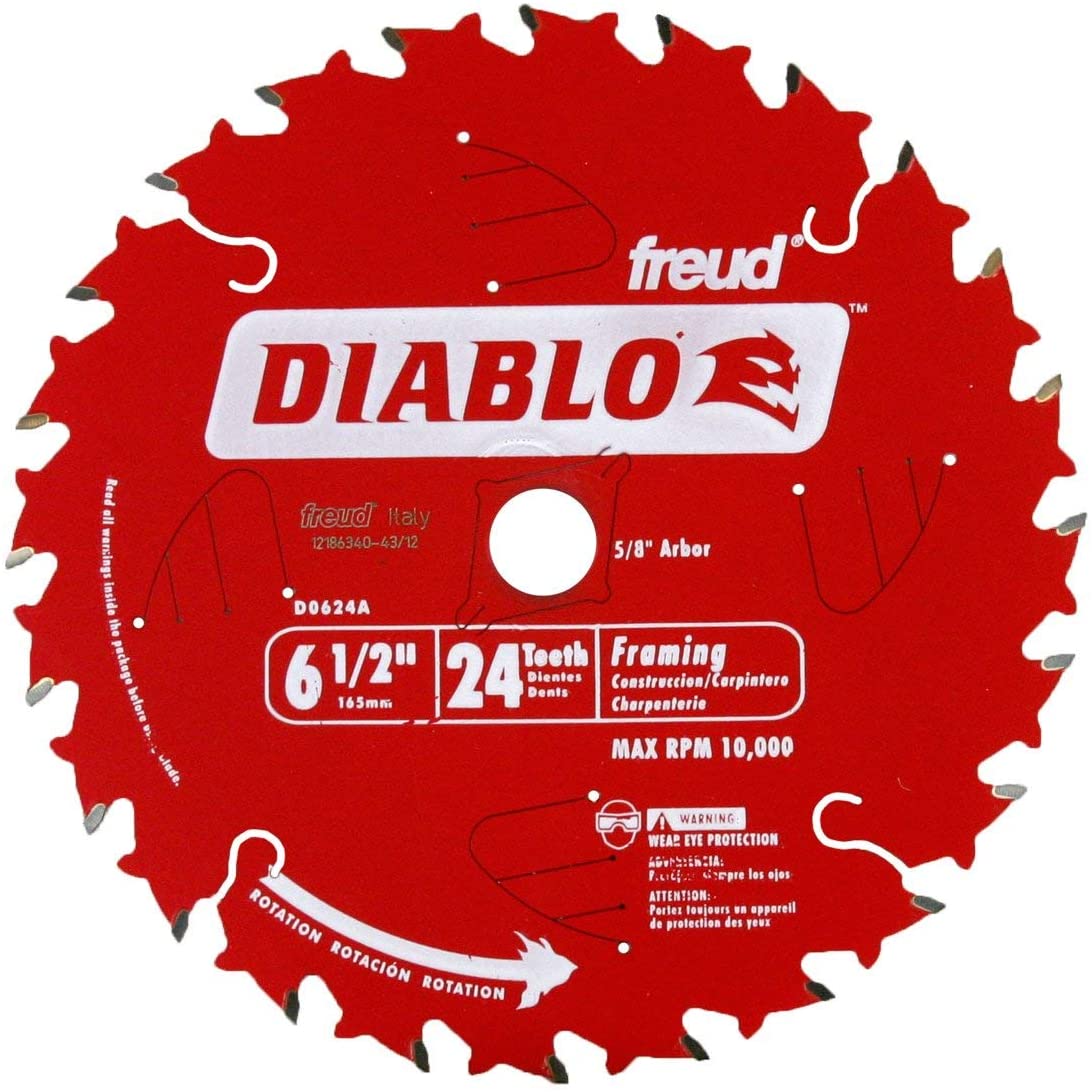 D0624A 6‑1/2 in. x 24‑Tooth Tracking Point Wood Framing Saw Blade, Carbide