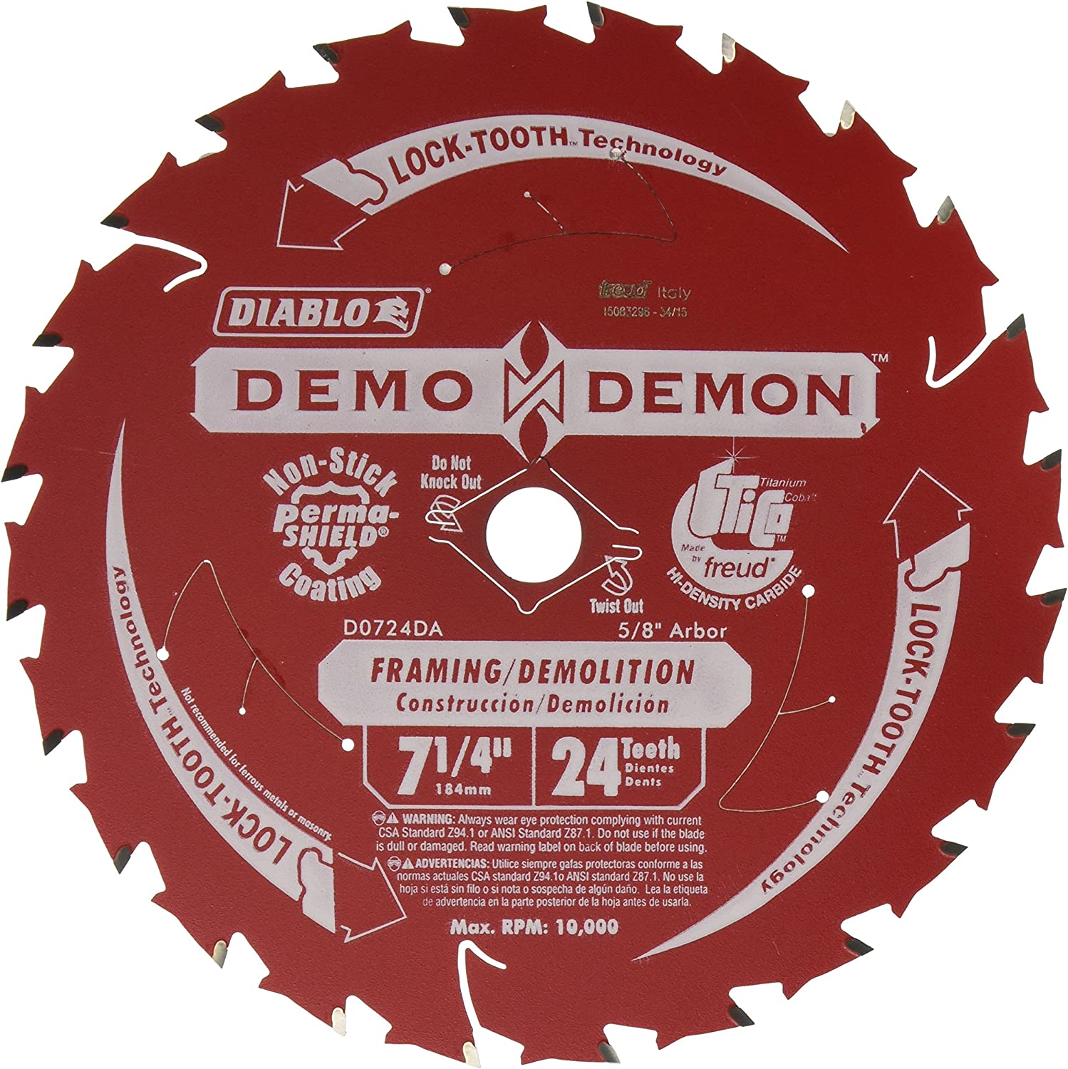 D0724DA 7-1/4-Inch Diablo Demo Demon Circular Saw Blade, Multi