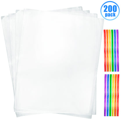 Medium Clear Treat Bags with Ties Cookie Bags 8x10 IN Bakery Bag 200pk