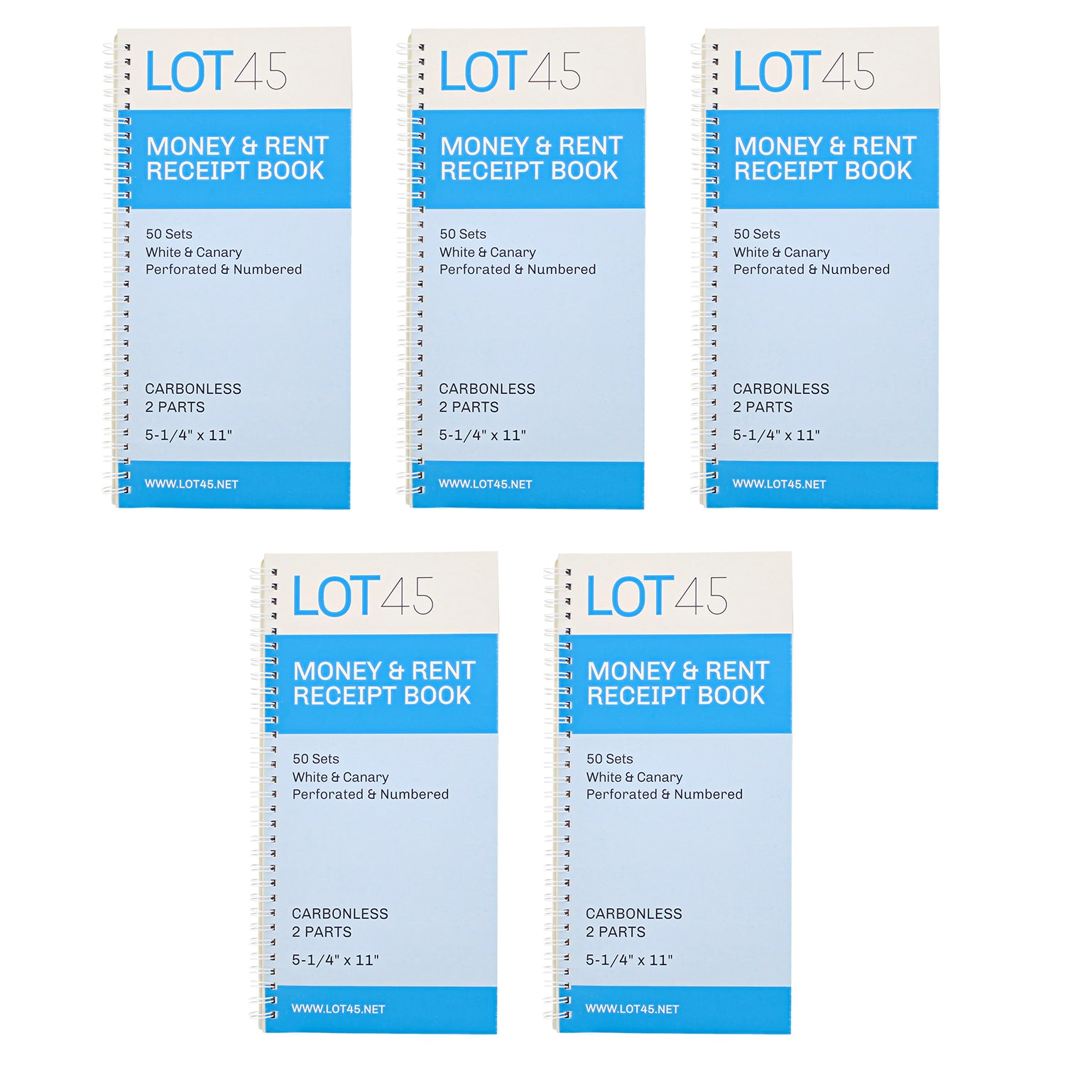 Money Rent Receipt Book 5 Piece Set - 5x11in - 2 Part Carbonless Books