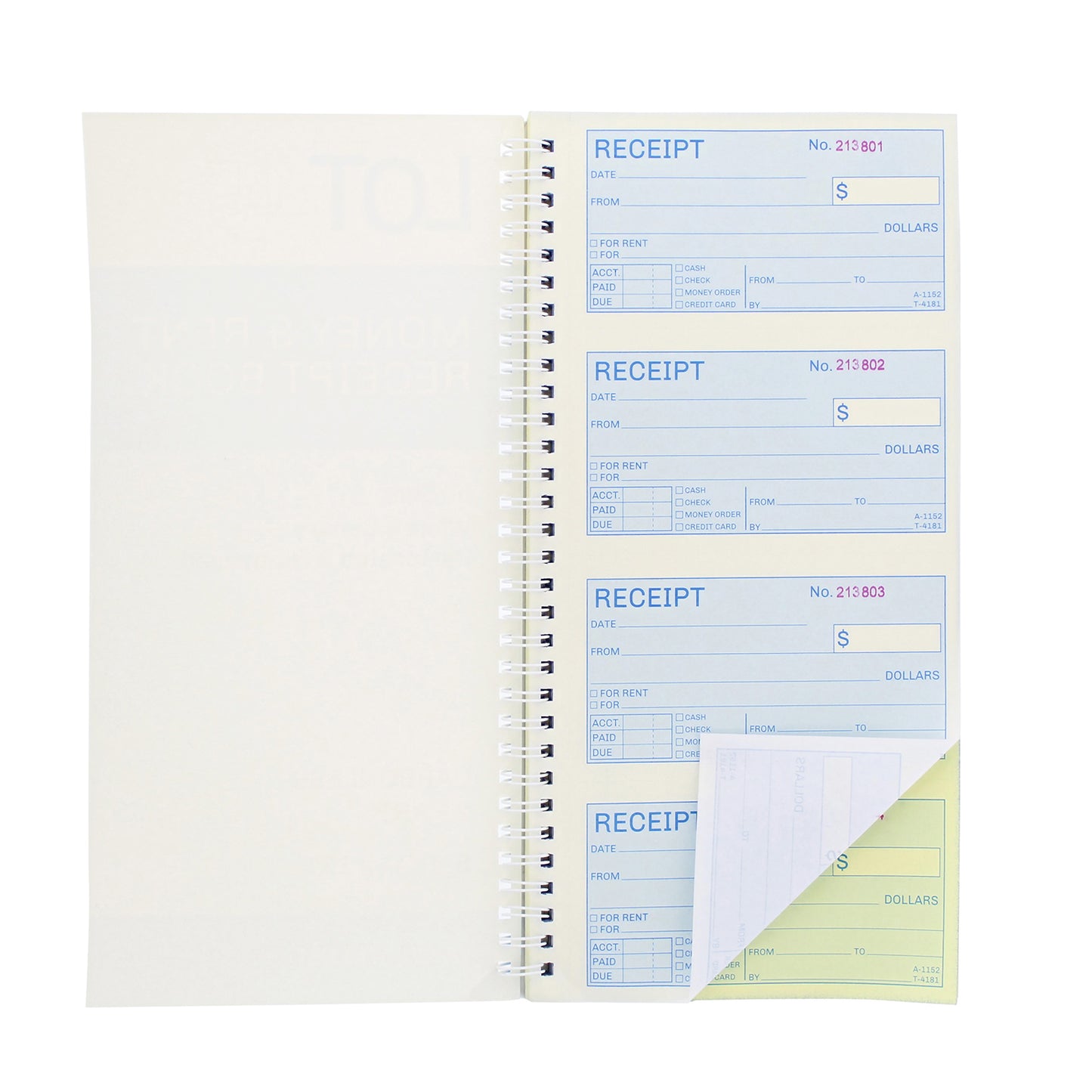 Money Rent Receipt Book 5 Piece Set - 5x11in - 2 Part Carbonless Books