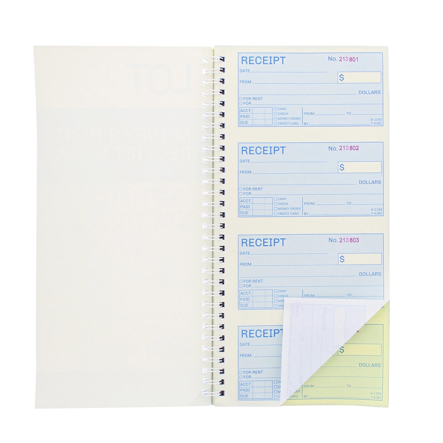 Money Rent Receipt Book 5 Piece Set - 5x11in - 2 Part Carbonless Books