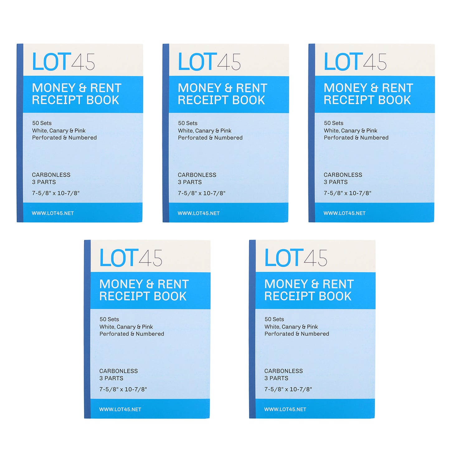 Money Rent Receipt Book 5 Piece Set - 7.6x11in 3 Part Carbonless Books