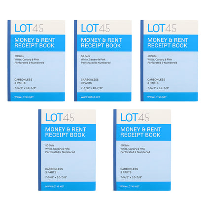 Money Rent Receipt Book 5 Piece Set - 7.6x11in 3 Part Carbonless Books