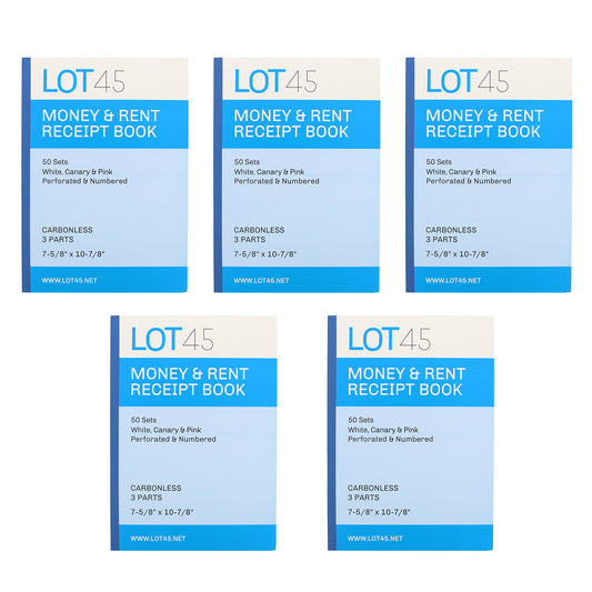 Money Rent Receipt Book 5 Piece Set - 7.6x11in 3 Part Carbonless Books