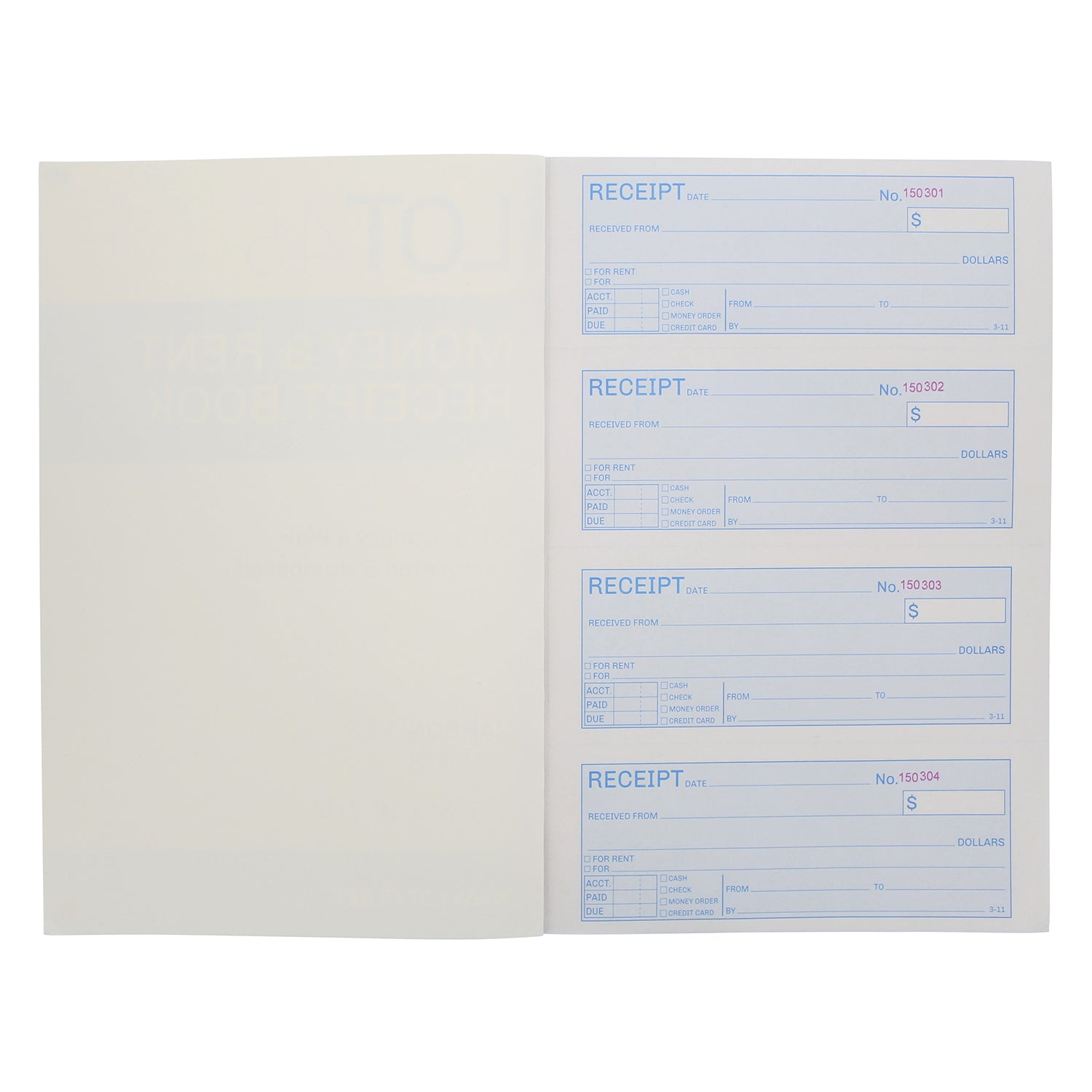 Money Rent Receipt Book 5 Piece Set - 7.6x11in 3 Part Carbonless Books