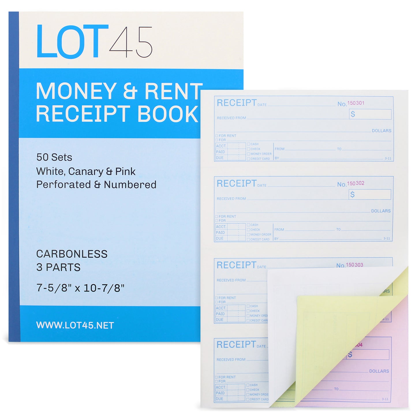 Money Rent Receipt Book 12 Piece Set 7.6x11in, 3 Part Carbonless Books