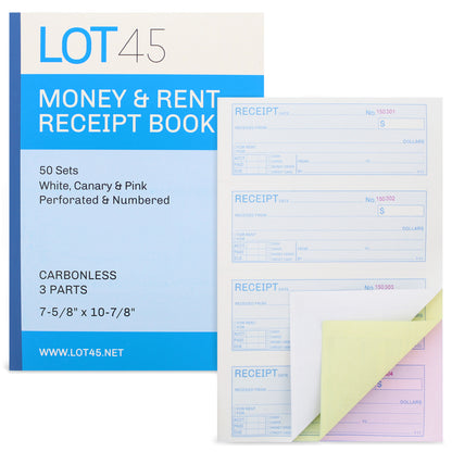 Money Rent Receipt Book 12 Piece Set 7.6x11in, 3 Part Carbonless Books