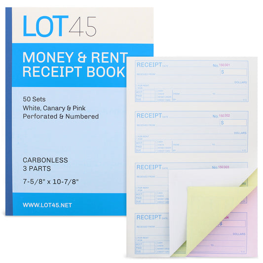 Money Rent Receipt Book 12 Piece Set 7.6x11in, 3 Part Carbonless Books