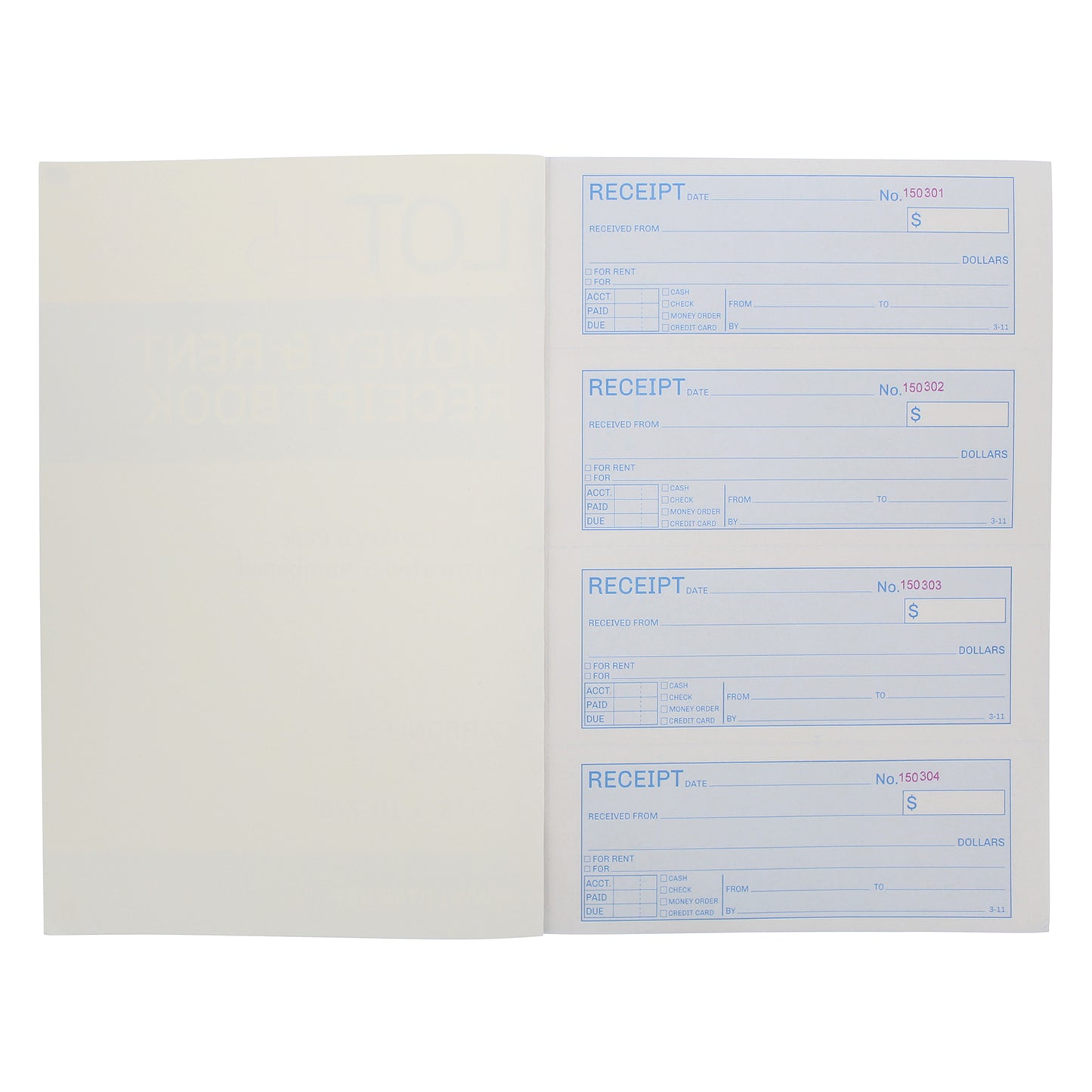 Money Rent Receipt Book 12 Piece Set 7.6x11in, 3 Part Carbonless Books