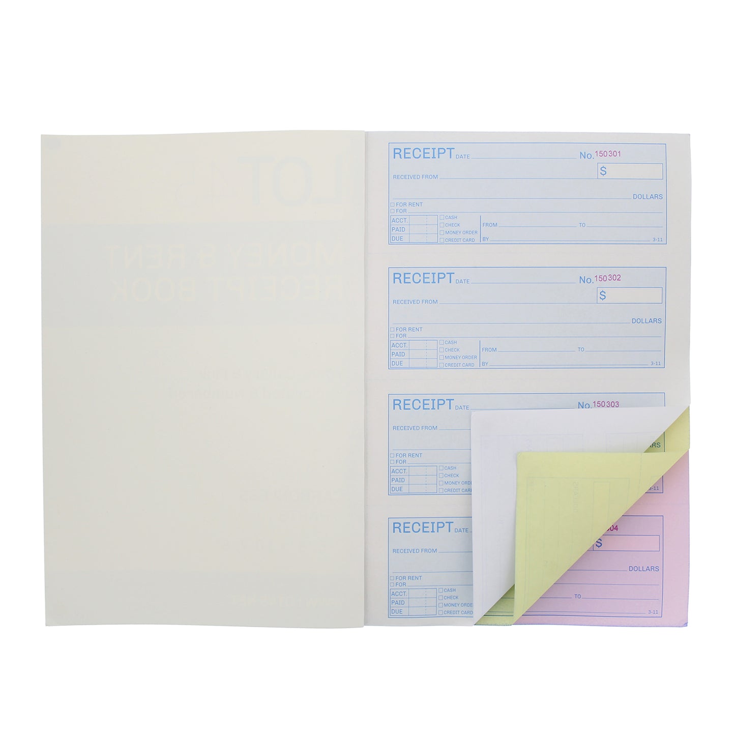 Money Rent Receipt Book 12 Piece Set 7.6x11in, 3 Part Carbonless Books